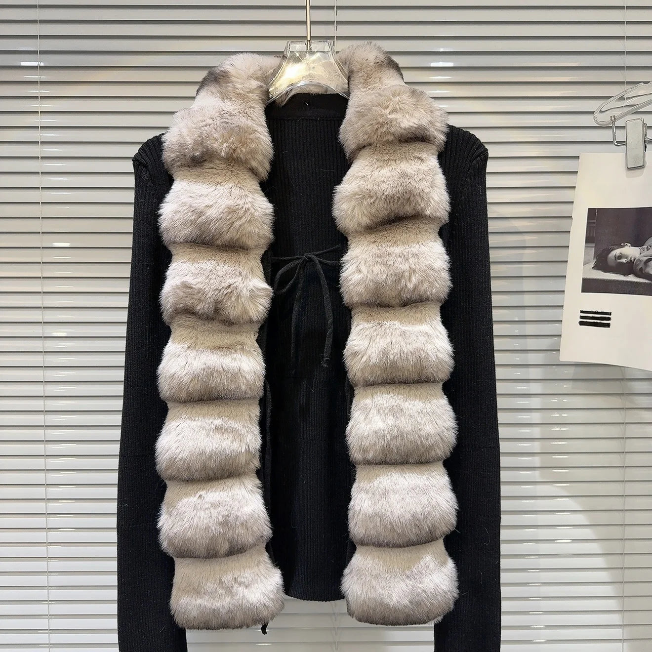 OUDINA Wholesale Hot Girl Winter Casual Lace-Up Sweaters Fur Top Ladies Cardigan Sweater