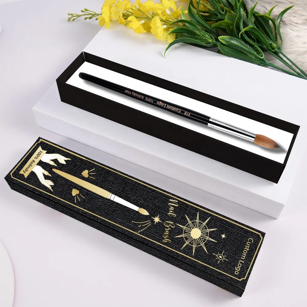 TITIAN OEM Packaging Black Wooden Oval 100% Kolinsky Acrylic Nail Brush Wholesale for Nails Art Size 8 10 12 14 16 18 20 22