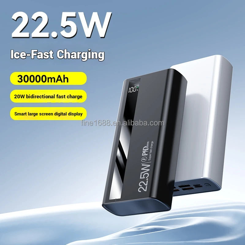 High Capacity 30000mah Powerbanks With Digital Display Four USB Type C Output 22.5W Portable Power Bank 30000mAh Power Station