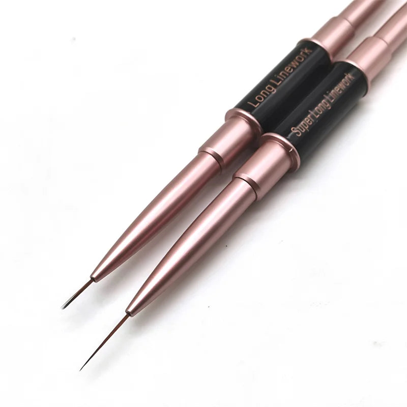 Dual-ended Super Long Nail Brush Professional Nail Tech Liner Work Brush Pen Black Metal Handle Liner Brush Nail Art Drawing