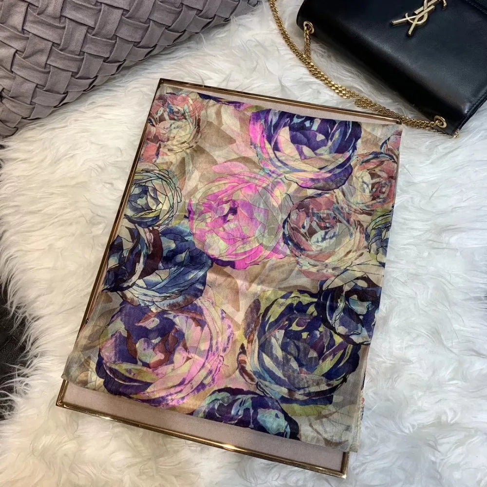 BYSIFA| Ultralarge Spring Fall 100% Mulberry Silk Scarf Beach Wrap Brand Female Long Scarves New Red Floral Silk Scarf Shawl