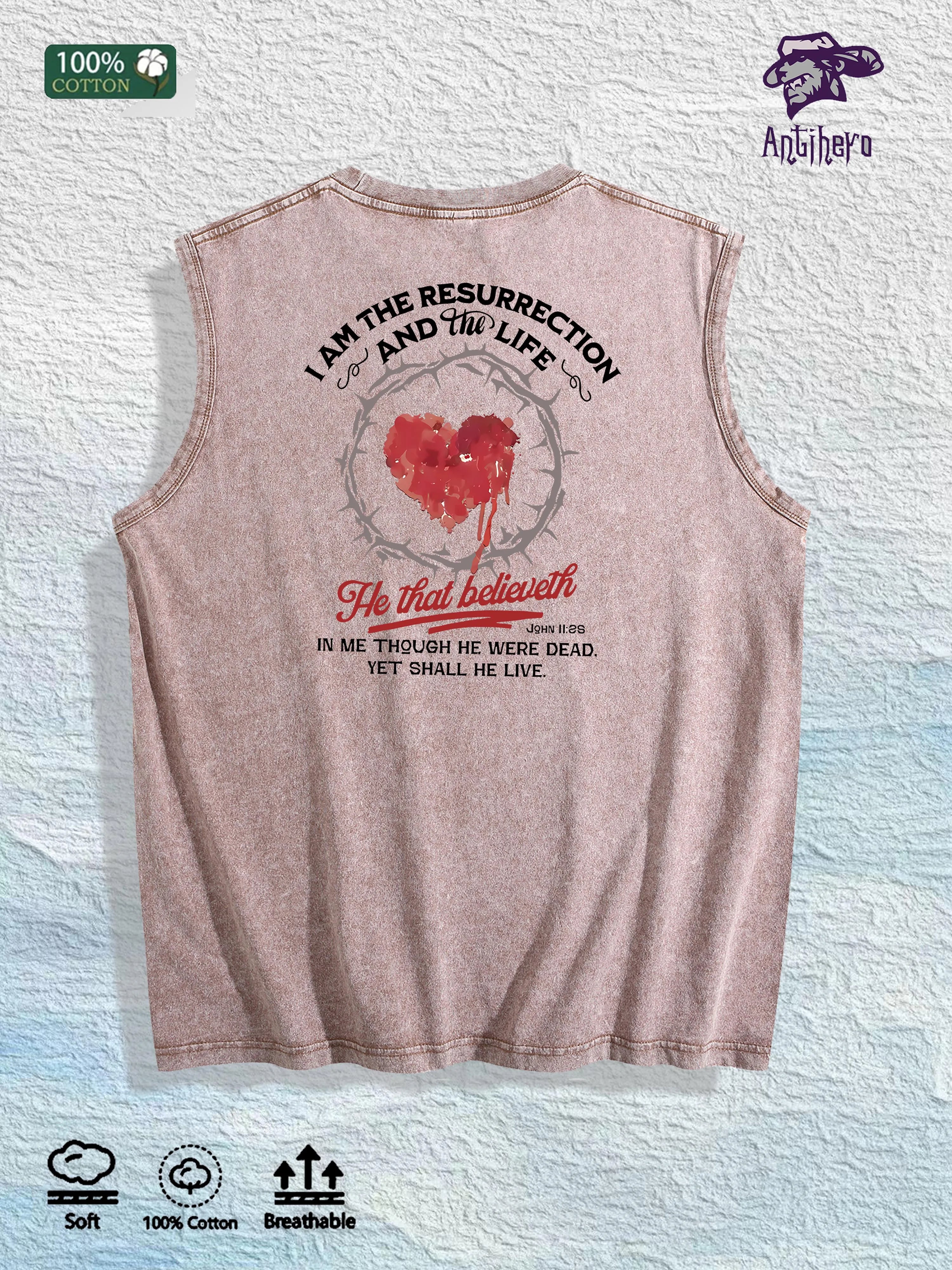 Religious Heart - Printed Washed Vest US Local Warehouse 3 Colors Cotton Breathable Trendy Top