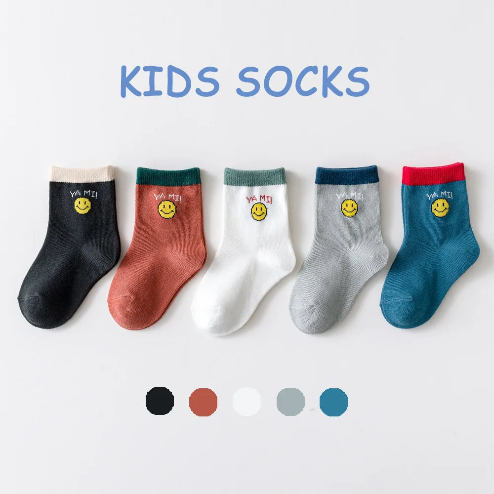 5 Pairs/Lot Toddler Socks Newborn Baby Soft Prewalker Spring Cotton Girl Kids Autumn Infant Cartoon Striped Print Sock 0-12Y