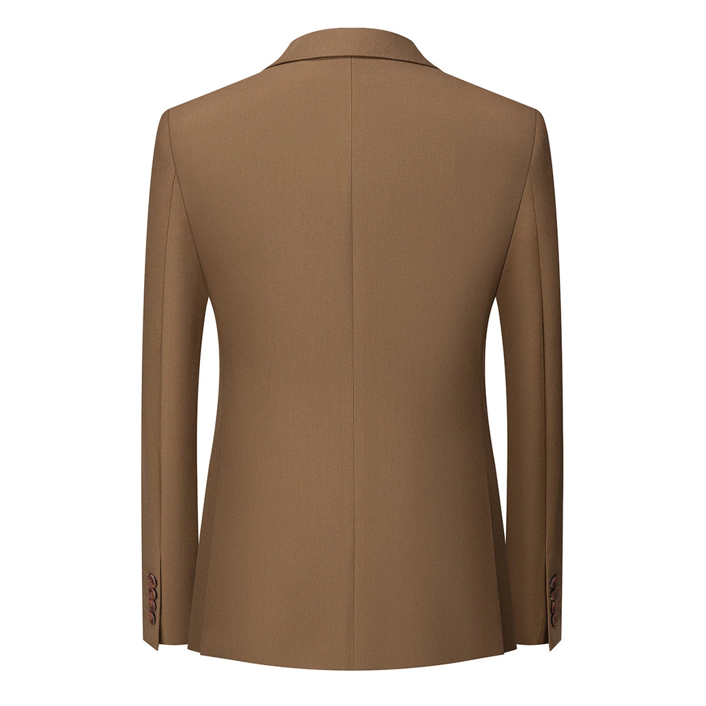 Men's Brown 3-Piece Suit Single Breasted Business V Collar 2 Buttons Fly Pant Bridegroom Office Party Men Suits 9116