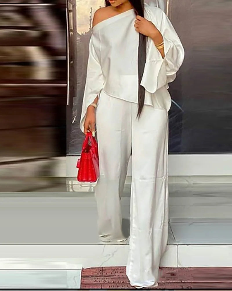 Boutique Wholesale 2026 Autumn New Fashionable Casual Shirt Cotton Wide Leg Pants Women's Set