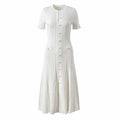 Summer Fashion Hollow Out Single Breasted Short Sleeve Knit Long Sweater Dresses