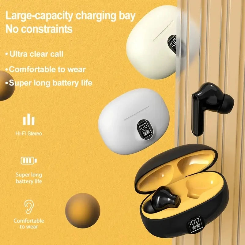 Type-C Fast Charging Wireless Earphones with Digital Display 20 Hours Battery Life IPX-6 Waterproof Hi-Fi Sound Touch Control