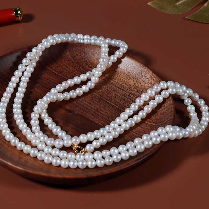 Wholesale Classic Jewelry Design 120cm Natural Freshwater Pearl Sweater Chain Long Wear 6mm Round Pearls