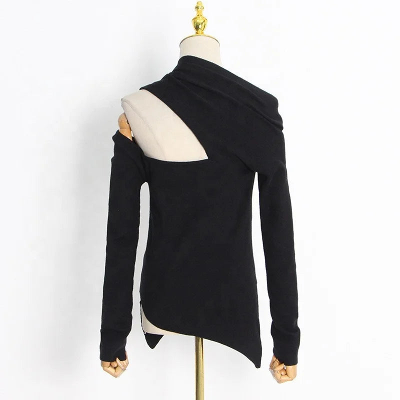 OUDINA Fashion High Quality New Irregular Solid Off-Shoulder Woman Sweater Casual Ladies' Sweaters Simple Knit Sweater
