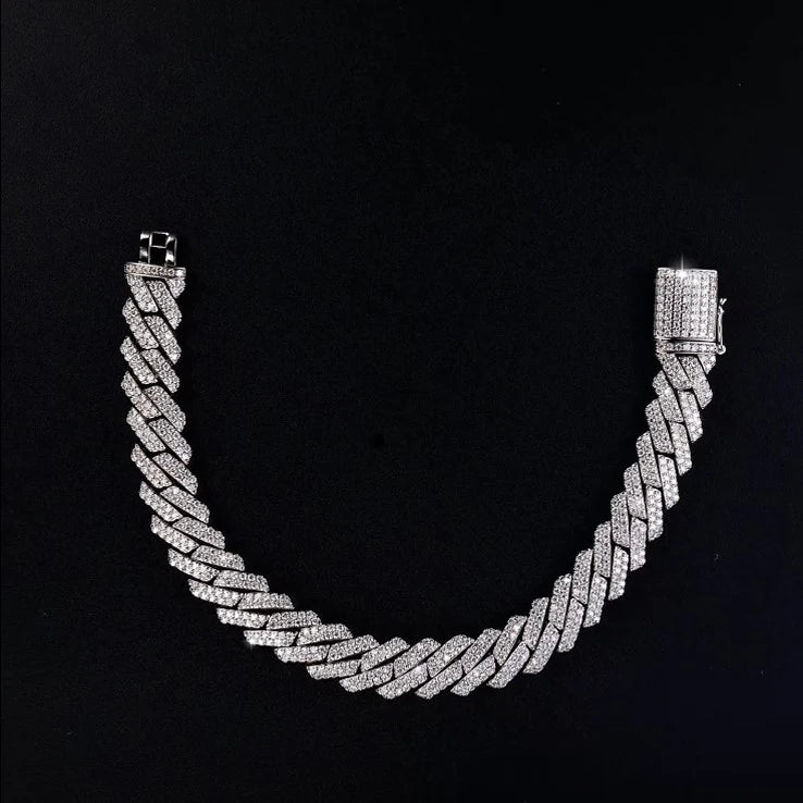 OEM 925 Sterling Silver Square Edge Cuban Bracelet Full Micro Pave Moissanite Box Clasp Pass Tester Hip Hop Jewelry