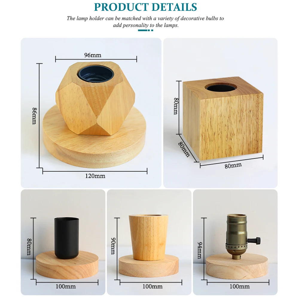 Modern Wood Table Lamps E27 Retro Desk Decora Light Indoor Art Lamp Living Room Bedroom Bedside Decoration Light Base EU Plug