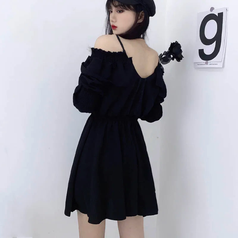 Zoki Harajuku Gothic Women Dress Y2K Summer Sexy Off Shoulder Black Bandage Mini Dress Fashion Elegant Party Night Vestidos New