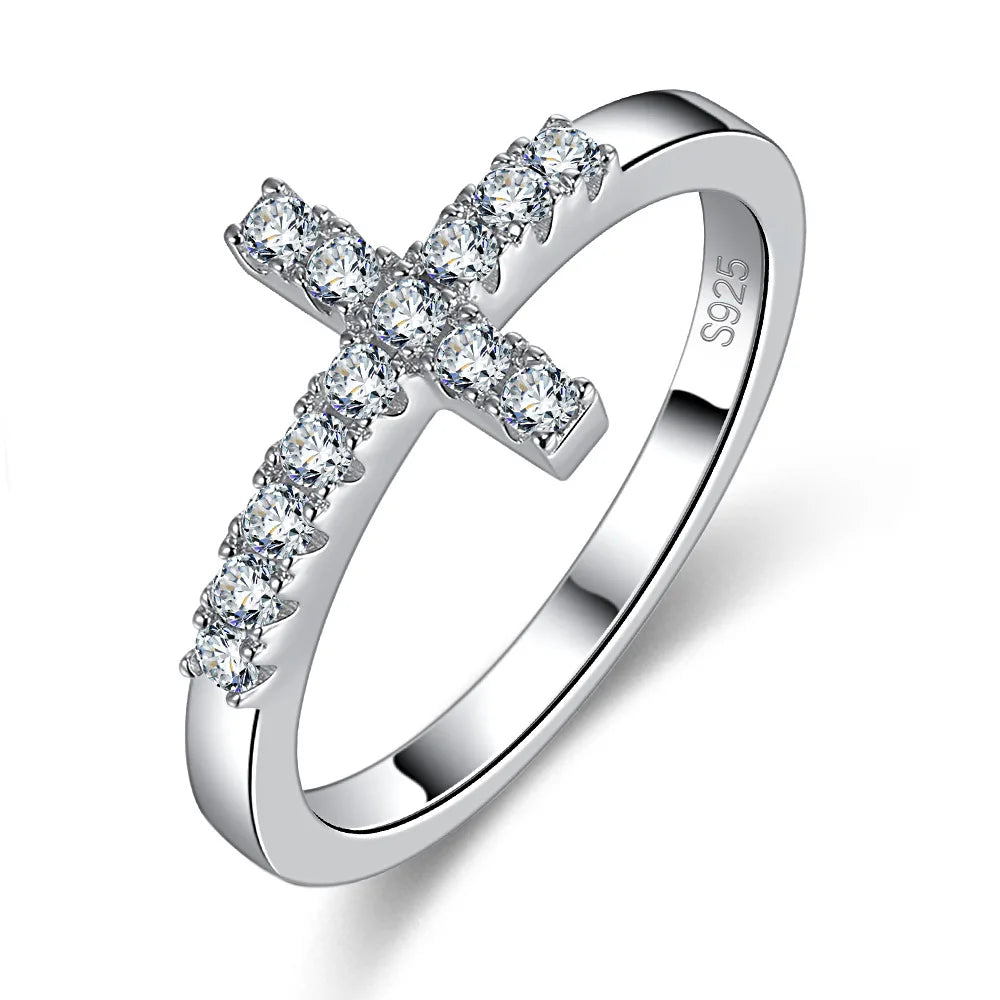 Cross Moissanite Ring in 925 Sterling Silver 18K Gold Plated, Fashion Statement Jewelry for TikTok Live Wholesale