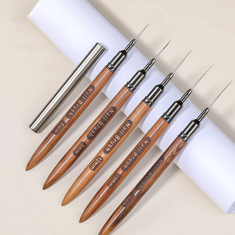 New 5pcs 6/9/12/15/18mm Wood Rod Nail Liner Brush Drawing Lines Stripe Painting Flower Pen Handle Nail Art Tools