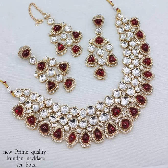Trending Fancy Collection Gold Plated Ethnic Kundan Pearl Necklace Set Engagement Anniversary Wedding Party Unique Designed