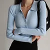 Lapel Slim-fit Coat Pit Strap Buckle Sexy V-neck Fashion Long-sleeved Cardigan Sweater Woman