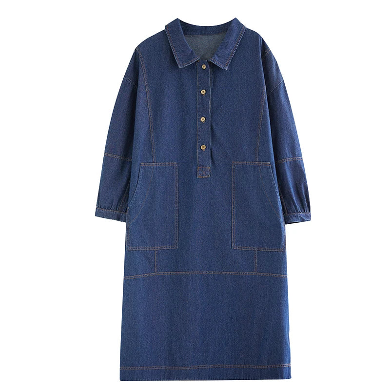 Boutique Wholesale 2026 Autumn New Fashionable Loose and Slimming Mid to Long Denim Women's Dress