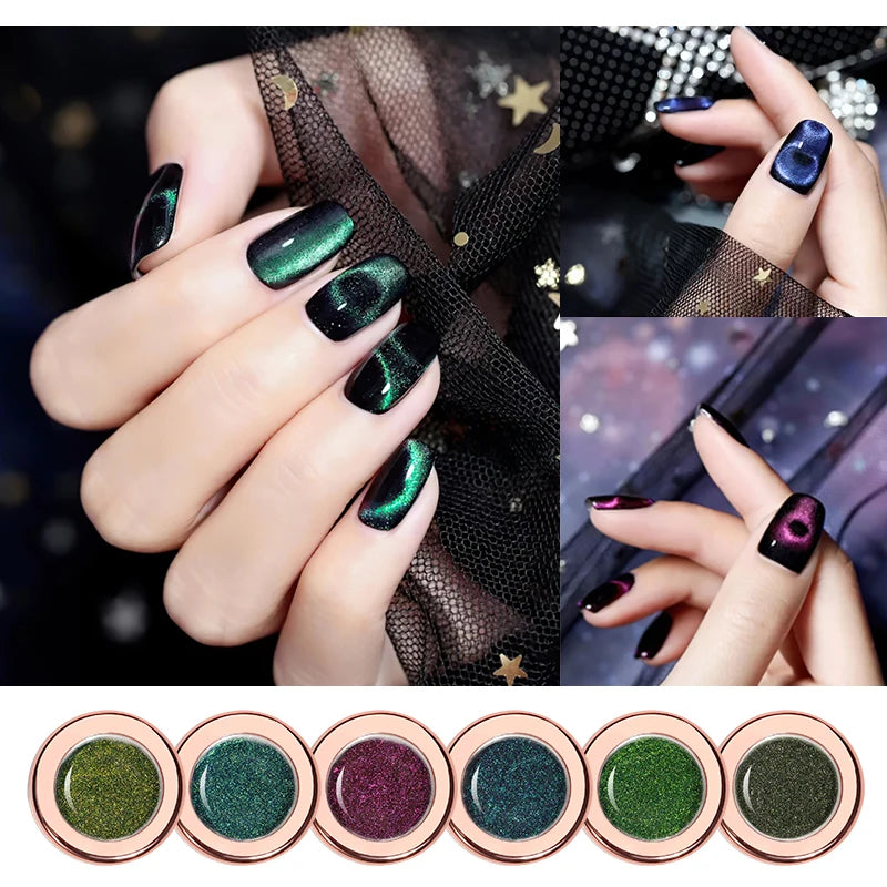 Custom Package Logo 5D Magnetic Cat Eye Pigment Nail Art Powder Chrome for Polish Magnet Pigment Laser Chameleon Chrome Powder