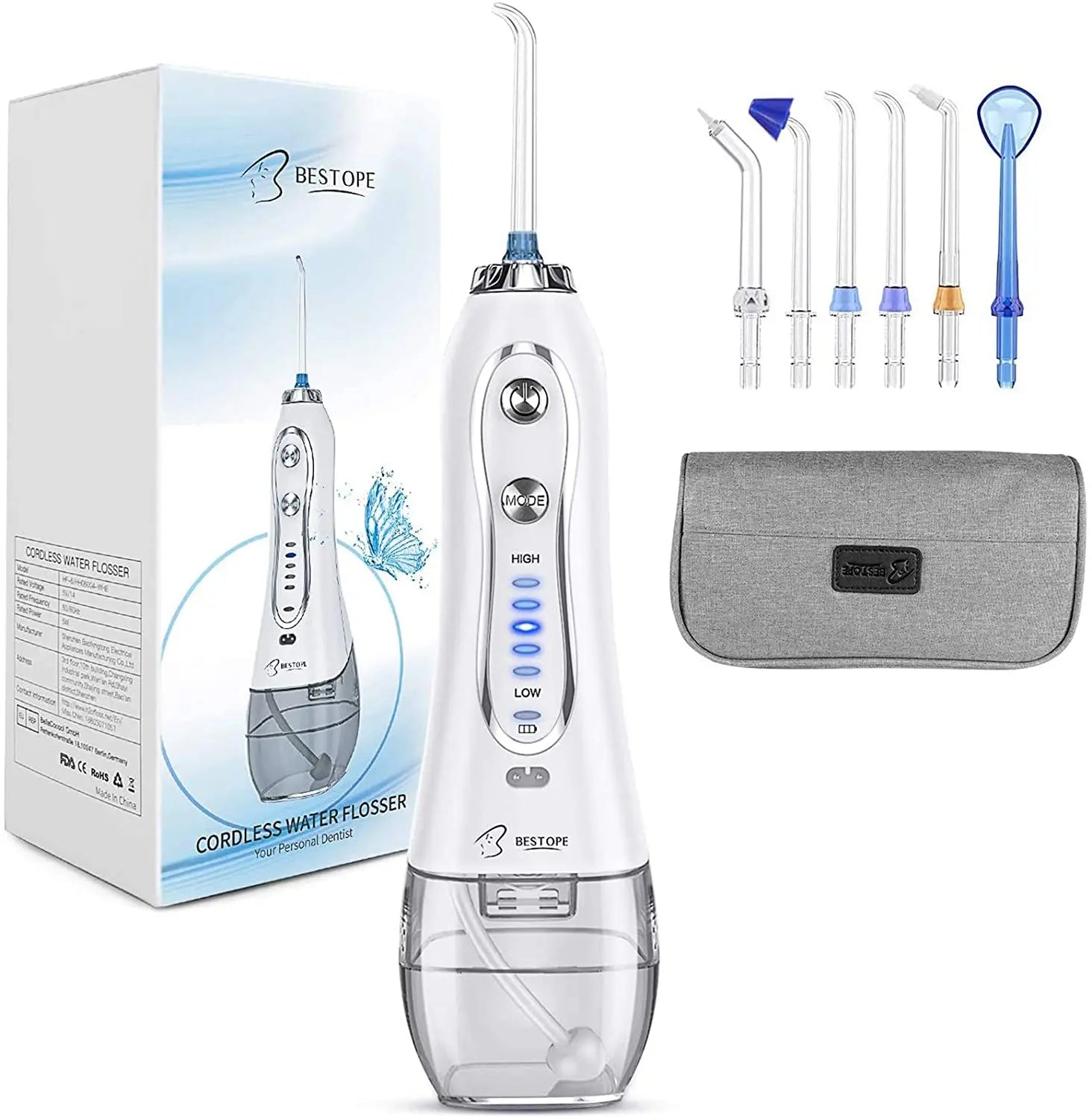 Bestope Electric 5 Modes Waterproof IPX7 USB Rechargeable for & Water Flosser with Detachable Tank for Household Use