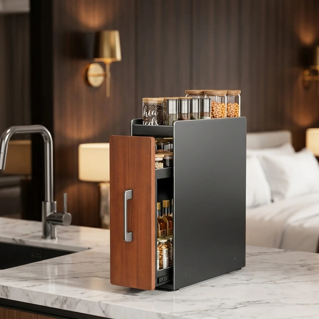 Stable Narrow Pull Multifunctional Carbon Steel Double Tier Modern Kitchen Organizer Spice Storage Cabinet Waterproof Dust-proof