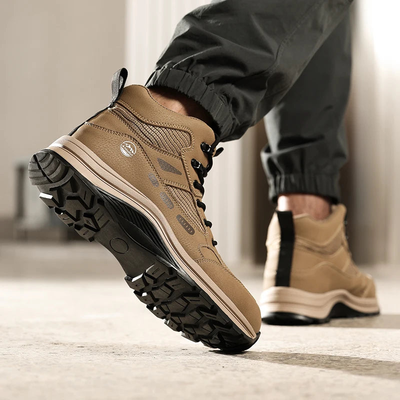 LAnoudun Safety Boots Khaki Work Safety Shoes Anti-Impact Puncture-resistant All Season High-top Men Shoes Steel Toe Protection