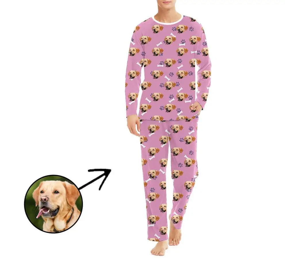 Custom Long Pants Pajamas Set With Photo Men Personalized Lounge Set Funny Face Printed Sleepwear Soft Gift