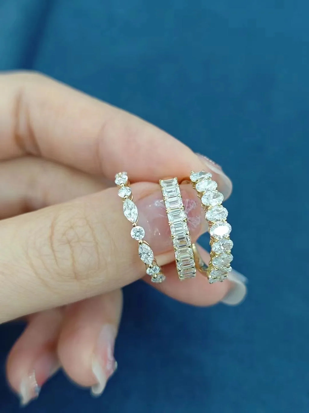 ZHUANGYEE Synthetic Lab Grown Diamonds Emerald Color DEF Wedding Bands Iced Out Engagement Rings Pure 14K White Gold Rings