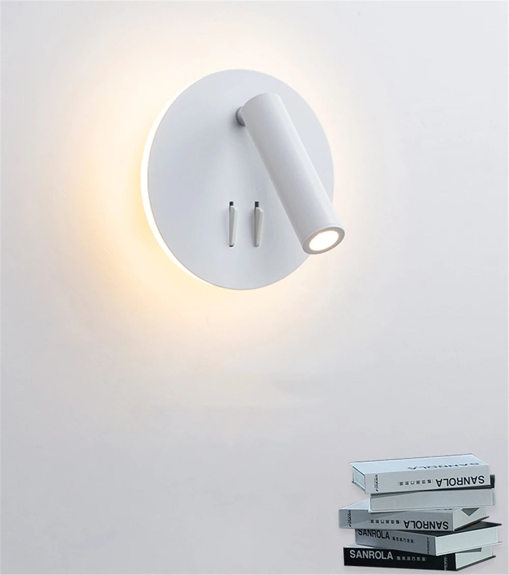 Bedroom Beside Wall Lamp LED Wall Light With Switch Reading Light Adjustable Lighting Angle Iron+Aluminum+ Acrylic AC90-260V