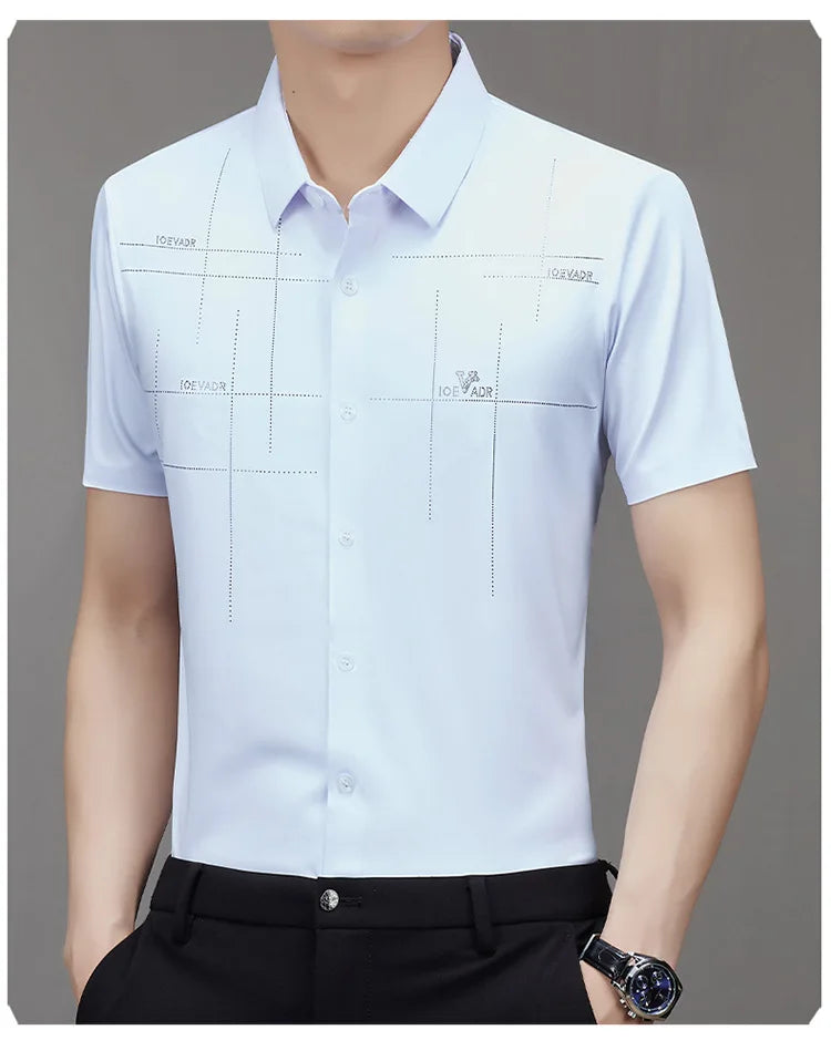 Liu Ming New Custom Wholesale Summer Vintage Men Casual Turn Down Collar Business Short Sleeve Shirts