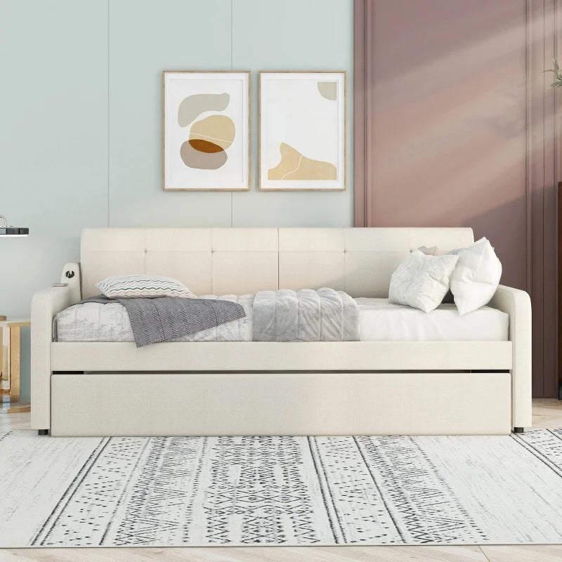Modern Single Daybed Sofa Bed Twin Size Upholstery Daybed With USB Charging Design