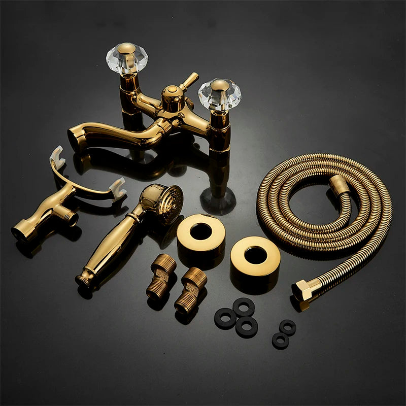Telephone Style Golden Waterfall Bathtub Faucet Bathroom Brass Bath Faucets Waterfall Rotatb Spout Hot&Cold water Shower tap set