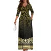 New Wholesale Customized Polynesian Tribal Printed Lace-Up Long Maxi Dress Side Pocket Plus Size Women Casual Dresses With Belt