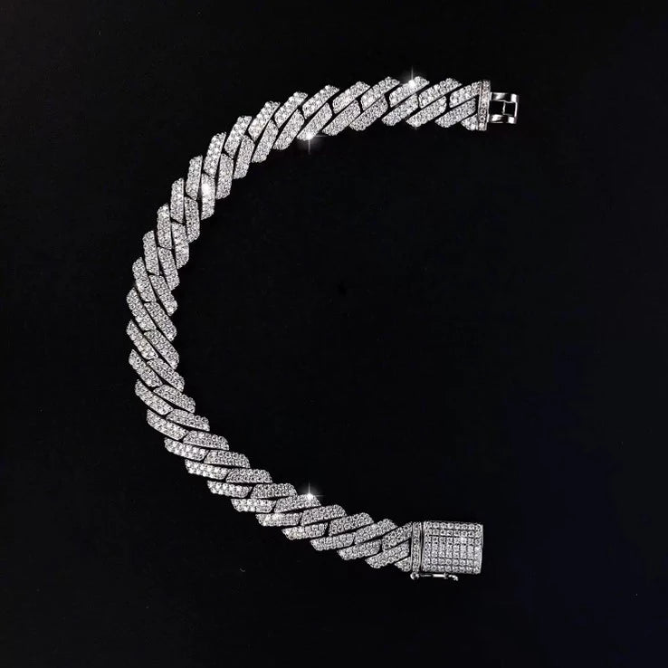 OEM 925 Sterling Silver Square Edge Cuban Bracelet Full Micro Pave Moissanite Box Clasp Pass Tester Hip Hop Jewelry