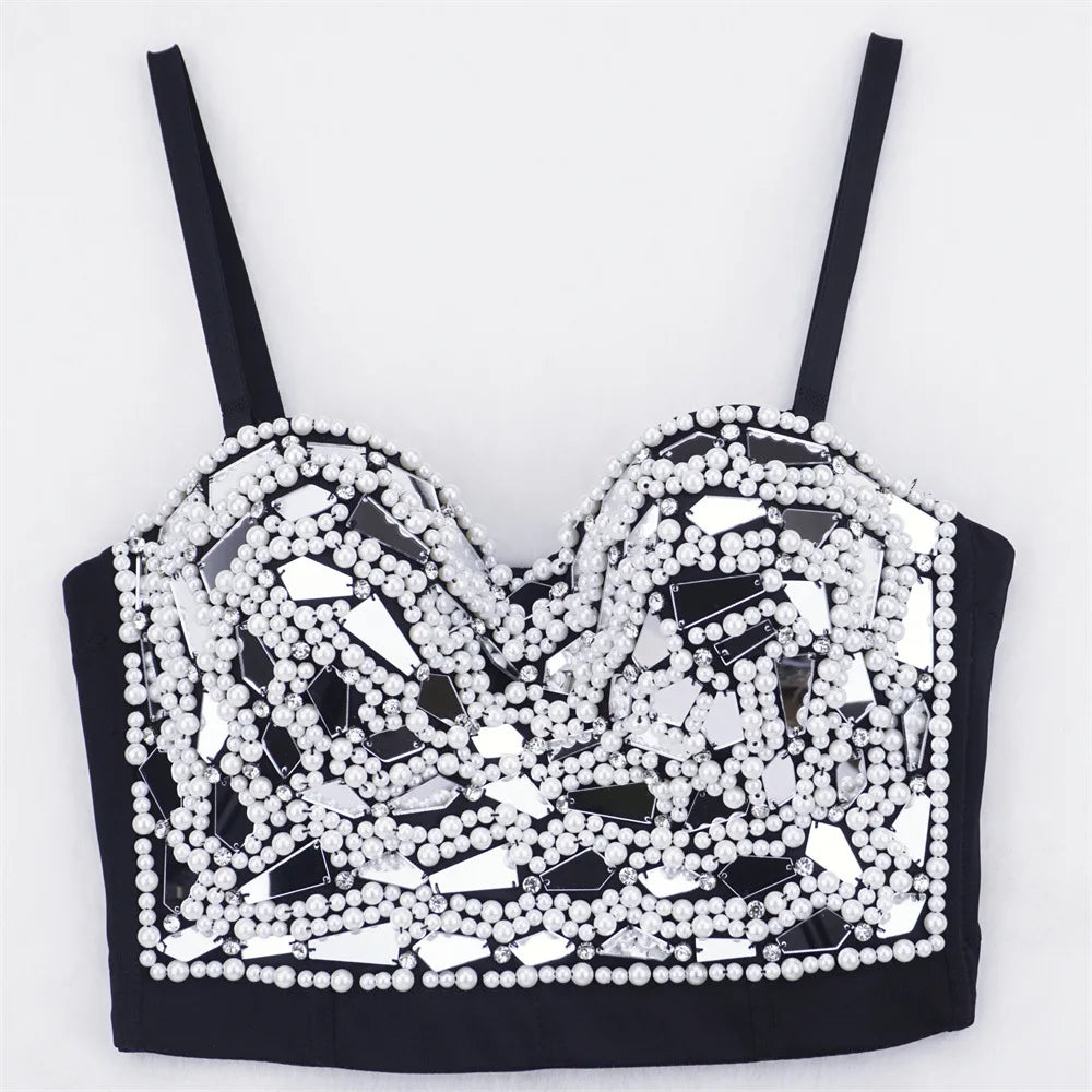 Factory Self-Selling Fashion Push up Breathable Sling Tube Top Beaded Glass Cover Crop Top
