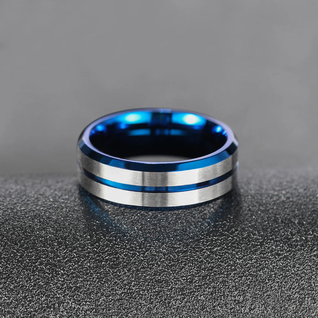 OAHLAN High Quality 8mm Brushed Tungsten Carbide Rings for Men Thin Blue Line Grooved Wedding Gift Dropshipping Fashion Jewelry