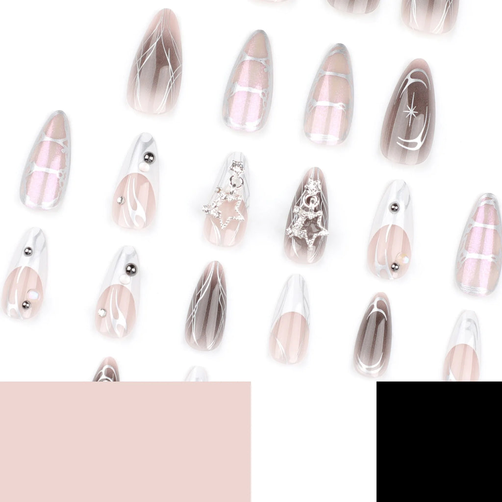 Dropshipping 24 Pcs Edgy French Manicure with Flame Ombre Almond Shape Press on Nails Artificial Fingernails Customize 3334