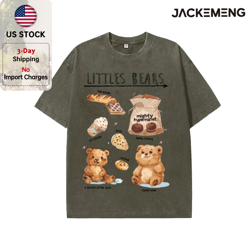 Oversized Washed Retro Cute Cartoon Streetwear Print Tshirt USA Stock Wholesale Y2K Casual Tee