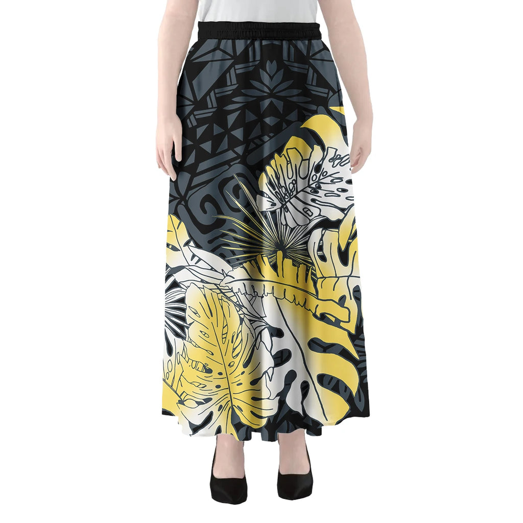 Polynesian Hawaii Tribal Printed Women Skirts Vintage High Waisted Elegant A-Link Long Maxi Skirt Casual Holiday Beach Skirt
