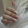 24 Pcs Pink and White Ombre with Gold Glitter Accent Nail Design Acrylic Press on Nails Artificial Fingernails False Nails 3224