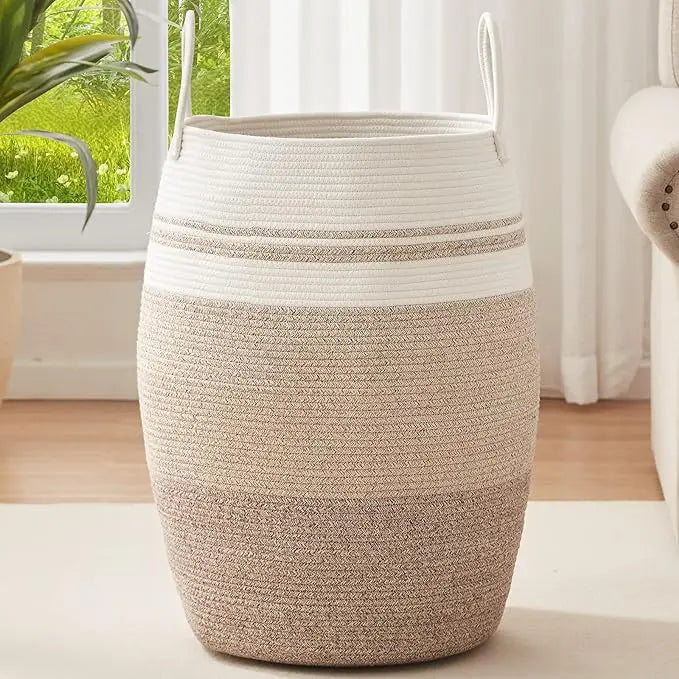OIAHOMY Laundry Hamper Woven Cotton Rope Large Clothes Hamper 25.6" Height Tall Laundry Basket
