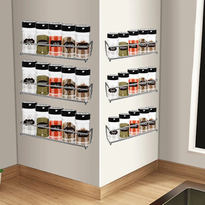 Kitchen Organizer Metal Hanging Spice Racks For Home Restaurant Wall-Mounted Seasoning Shelf Spice Jar Storage Rack Single Layer