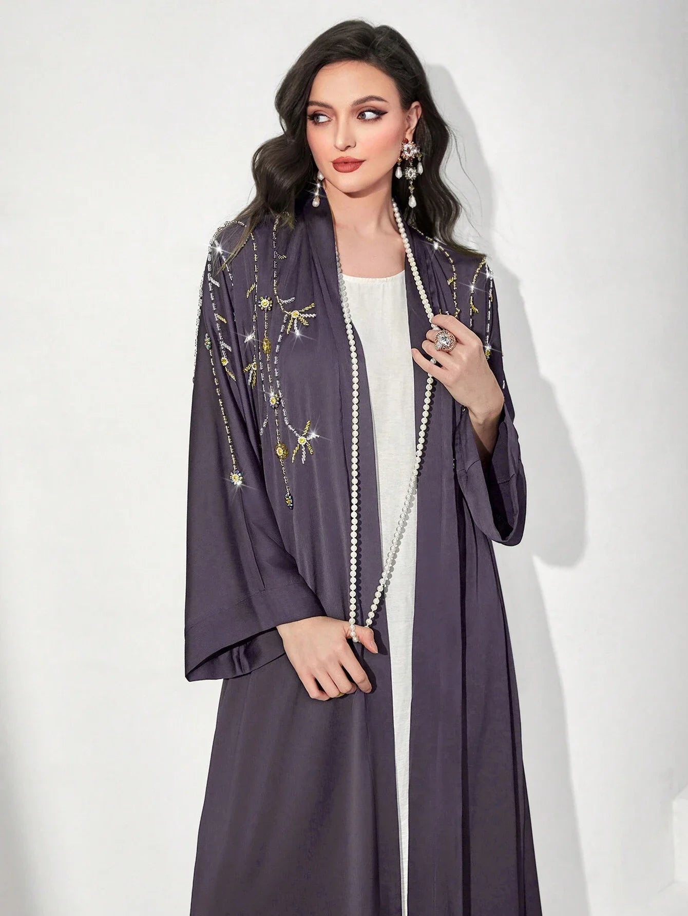 Beaded Elegant Maxi Dresses Dubai Turkish Abaya Women Muslim Dress 2024 Dubai Modest