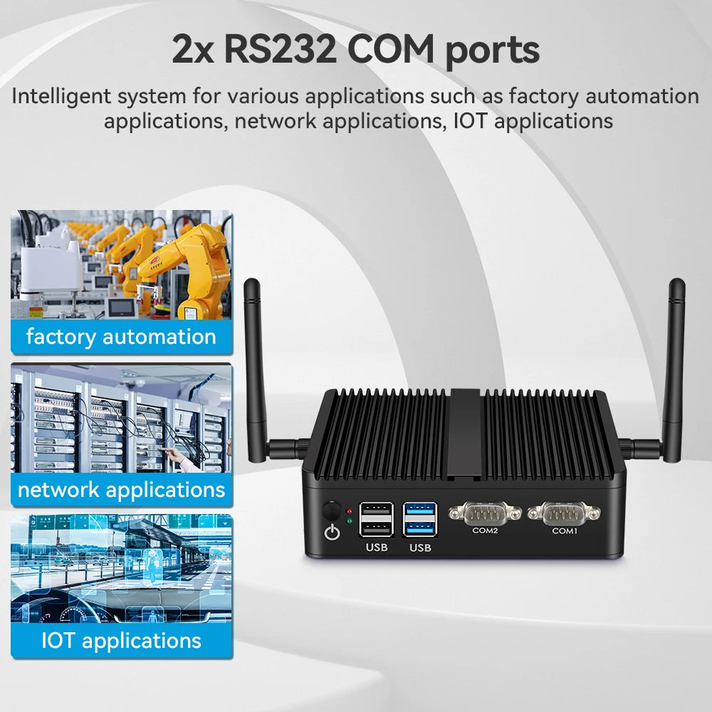 XCY Mini PC Intel Celeron J6412 Quad Cores 2x RS232/485 Dual Ethernet Mini PCIe HDMI VGA Fanless Industrial IPC Windows Linux