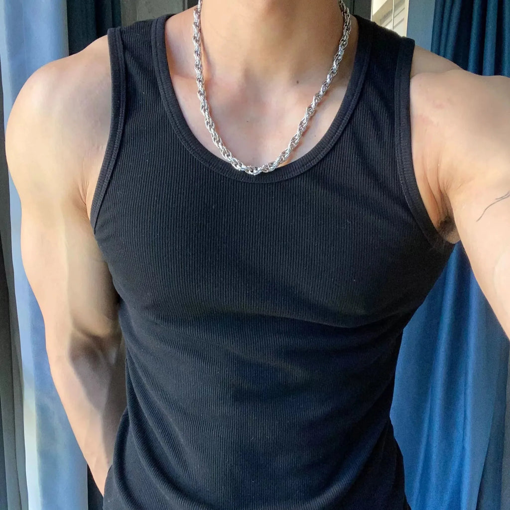 Pack of 3 Cheap Factory Polyester  Summer New Fashion Solid Color Sleeveless Ribbed Vest Sleeveless Slim Men's Vest