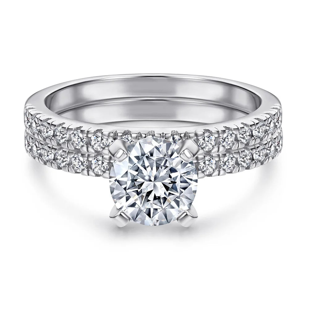 Wedding Ring Set Three-Piece Heart Pattern Engagement Jewelry Women's S925 Sterling Silver Rings