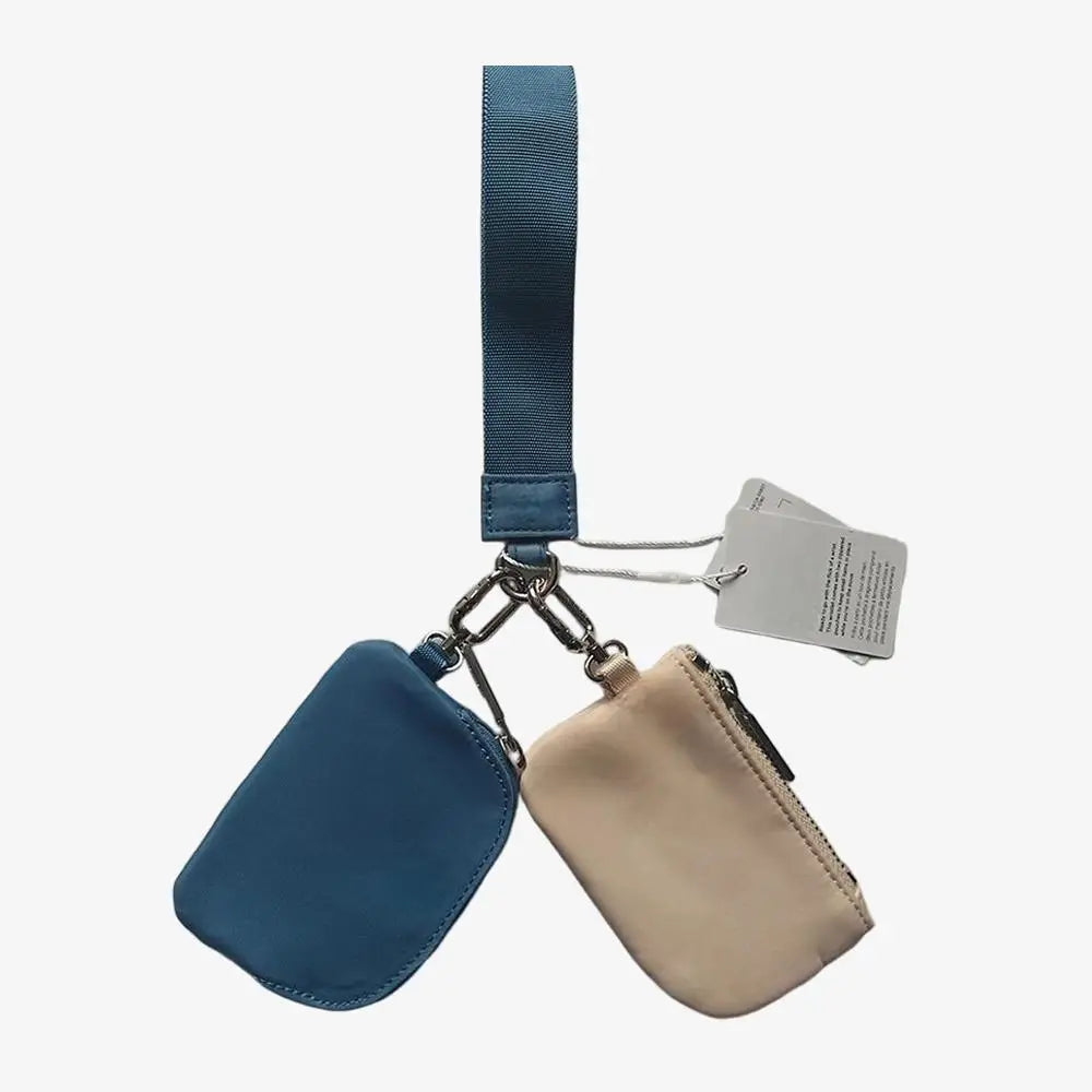Light Weight Nylon Zipper Dual Pouch Portable Business Wristlet Hanging Keychain Bag in USA Overseas Warehouse