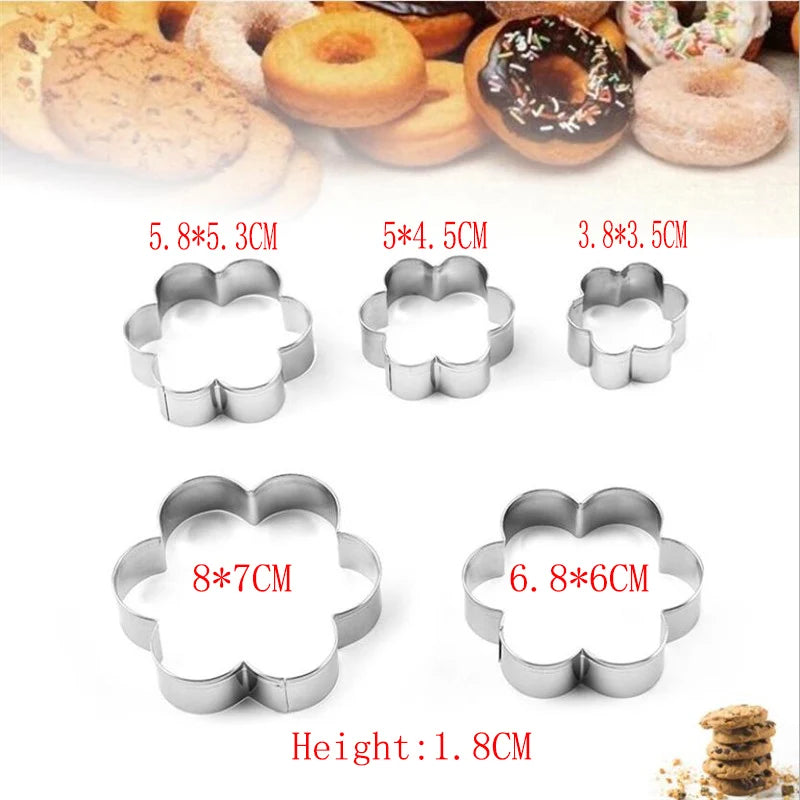 5PCS/Set Round Stainless Steel Biscuit Mould Portable Cake Fondant Mold Kitchen Gadgets Baking Accessories Cookie Cutter