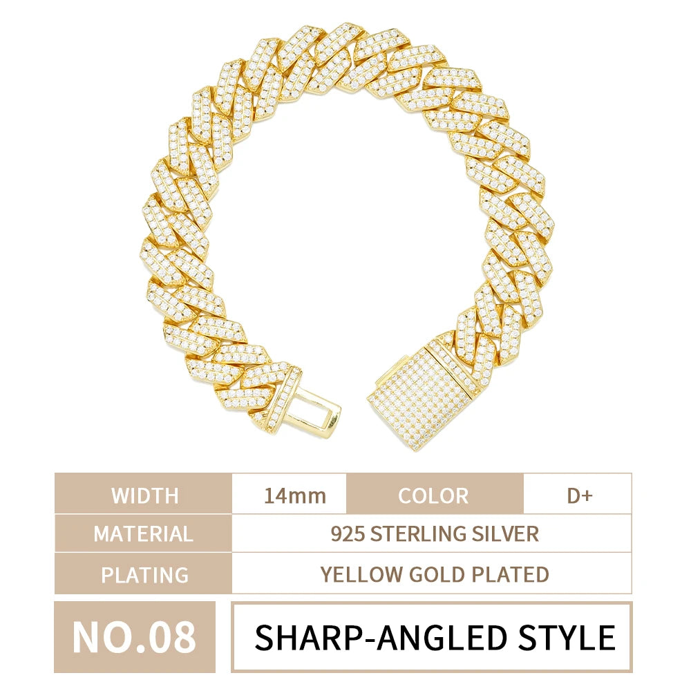 Custom Luxury 12 16 20 mm Full Iced Out Hiphop Moissanite Diamond Miami Silver Cuban Link Chain Bracelet in Silver 925 for Men