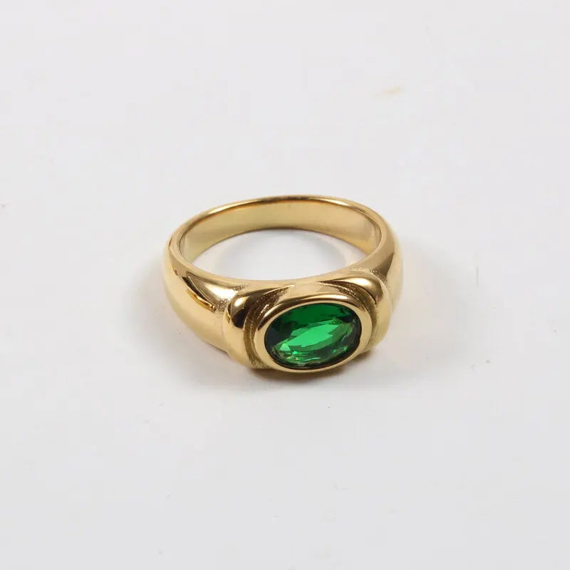 PVD 18K Gold Plated Red & Blue & Green Zircon Stainless Steel Rings for Women Gold Rings Jewelry Wholesale