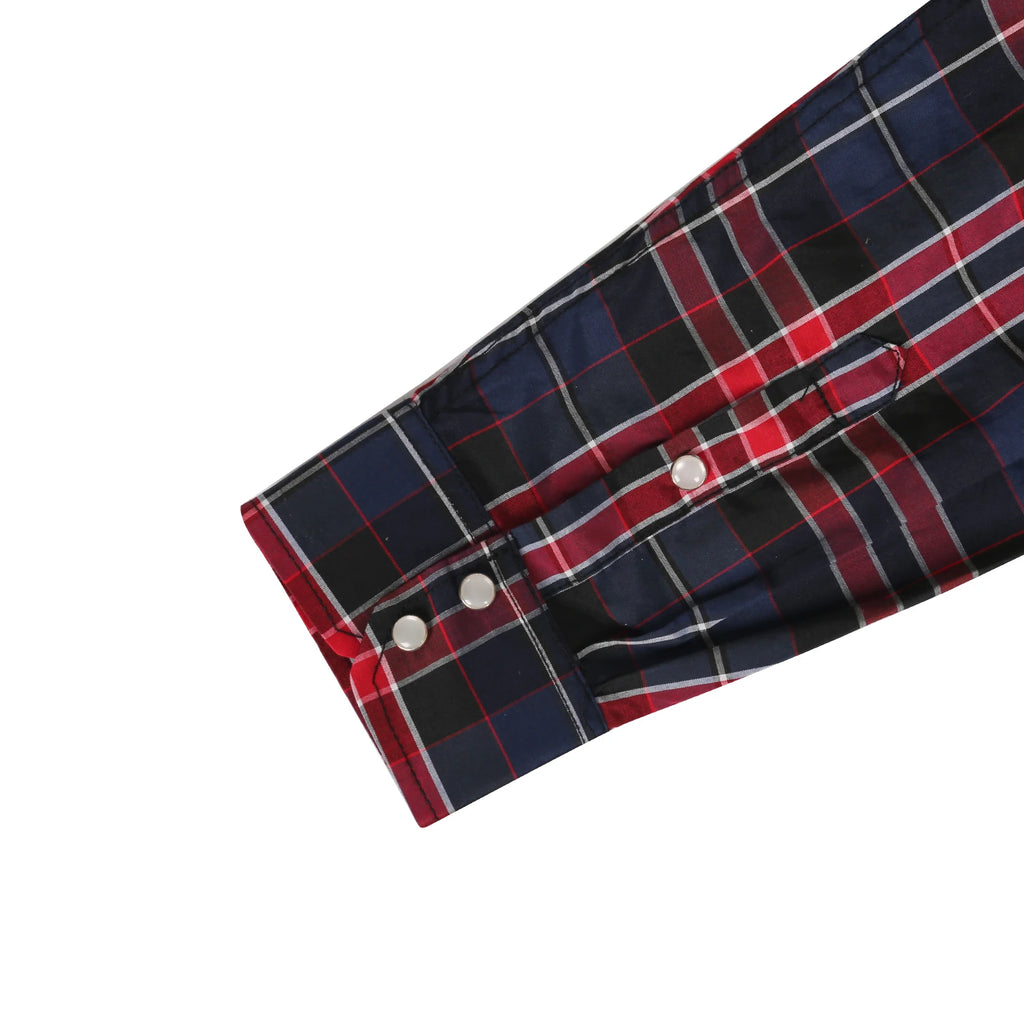 Men's Western Pearl Snap Button up Casual Cowboy Long Sleeve Two Pockets Work Plaid Shirts